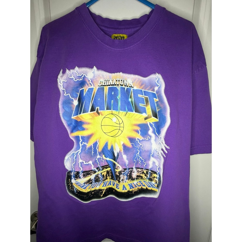 Chinatown Market Tornado Basketball Lightning Graphic Purple T-Shirt Sz Mens XXL